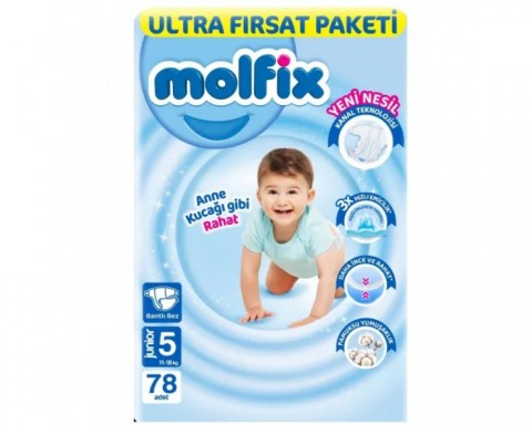 Molfix Bebek Bezi 3D 5 Beden Junior 11-18 Kg 78Li Ultra Fırsat Paketi Molfix Bebek Bezi 3D 5 Beden Junior 11-18 Kg 78Li Ultra Fırsat Paketi