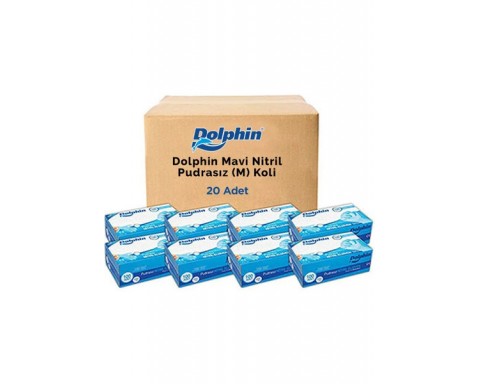 Dolphin Mavi Nitril Eldiven Pudrasız M 100 Adet x 20 Paket - Koli