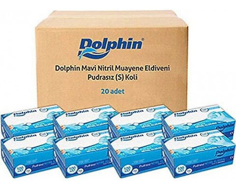 Dolphin Mavi Nitril Eldiven Pudrasız S Boy - 100 Adet x 20 Paket (Koli)