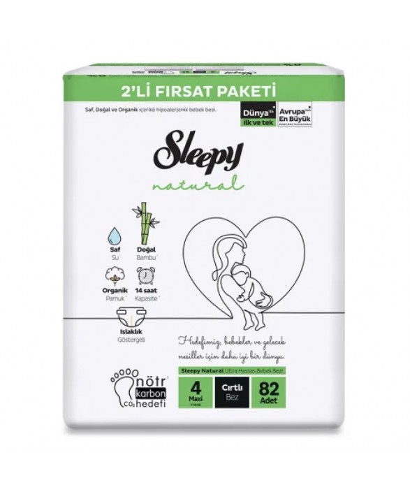 Sleepy Bebek Bezi Natural 4 Beden Maxi 7-14 Kg 82Li Fırsat Paket