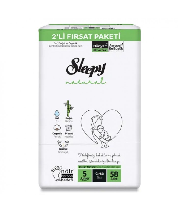 Sleepy Bebek Bezi Bio Natural 5 Numara Junior 58Li Fırsat Paket