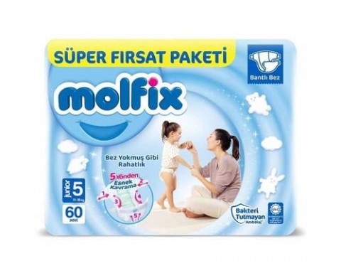 Molfix Bebek Bezi 5 Numara Süper Paket 60 lı paket Molfix Bebek Bezi 5 Numara Süper Paket 60 lı paket