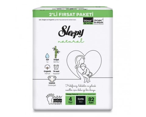 Sleepy Bebek Bezi Natural 4 Beden Maxi 7-14 Kg 82Li Fırsat Paket Sleepy Bebek Bezi Natural 4 Beden Maxi 7-14 Kg 82Li Fırsat Paket