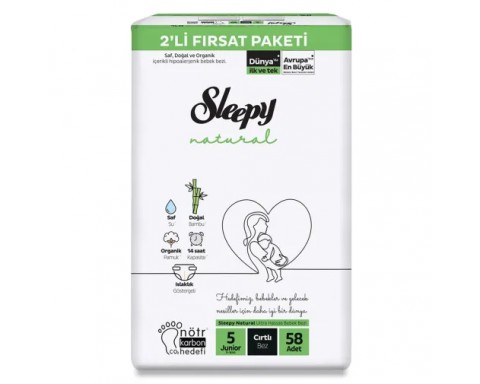 Sleepy Bebek Bezi Natural 5 Beden Junior 11-18 Kg 58Li Fırsat Paket Sleepy Bebek Bezi Natural 5 Beden Junior 11-18 Kg 58Li Fırsat Paket