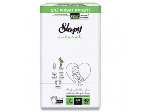 Sleepy Bebek Bezi Natural 7 Beden Xxl 20-30 Kg 40Lı Fırsat Paket Sleepy Bebek Bezi Natural 7 Beden Xxl 20-30 Kg 40Lı Fırsat Paket