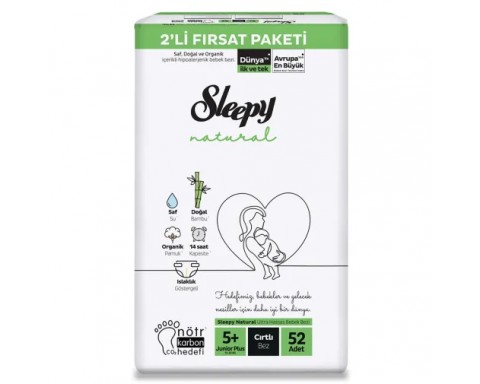 Sleepy Bebek Bezi Natural 5+ Beden Junior 13 20 Kg 52 li Fırsat Paket Sleepy Bebek Bezi Natural 5+ Beden Junior 13 20 Kg 52 li Fırsat Paket
