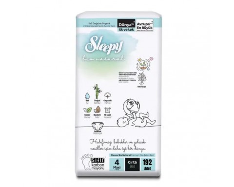 Sleepy Bebek Bezi Bio Natural 4 Numara Maxi Jumbo Paket 192Li