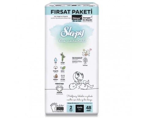 Sleepy Bebek Bezi Bio Natural 2 Numara Mini 48Li Fırsat Paket