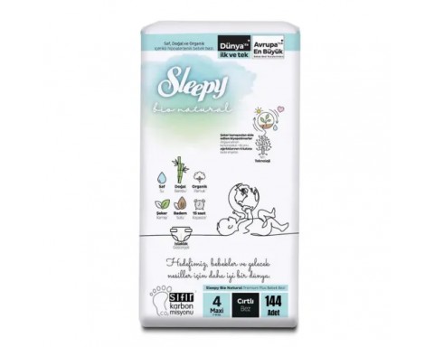 Sleepy Bebek Bezi Bio Natural 4 Numara Maxi Jumbo Paket 144Lü