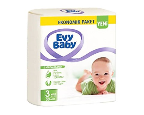 Evy Baby 3 Numara Ekonomik Paket Bebek Bezi 30 Adet Evy Baby 3 Numara Ekonomik Paket Bebek Bezi 30 Adet