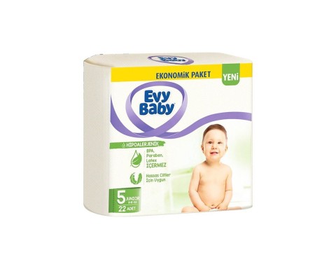 Evy Baby 5 Numara Ekonomik Paket Bebek Bezi 22 Adet Evy Baby 5 Numara Ekonomik Paket Bebek Bezi 22 Adet