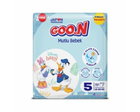 Goon Mutlu Bebek Bebek Bezi 5 Beden 12 ile 20 Kg 100 Lü Aylık Fırsat Paketi