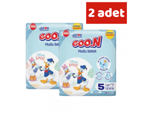 Goon Mutlu Bebek Bebek Bezi 5 Beden 12 ila 20 Kg 100 Lü Aylık Fırsat Paketi Goon Mutlu Bebek Bebek Bezi 5 Beden 12 ila 20 Kg 100 Lü Aylık Fırsat Paketi