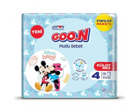 Goon Mutlu Bebek Külot Bebek Bezi 4 Beden 9 ila 4 Kg 78 Li Aylık Fırsat Paket