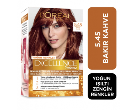 Loreal Excell Intense 5 45 Bakır Kahve Saç Boyası Loreal Excell Intense 5 45 Bakır Kahve Saç Boyası