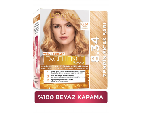 Loreal Excell Intense 8 34 Sıcak Sarı Saç Boyası Loreal Excell Intense 8 34 Sıcak Sarı Saç Boyası
