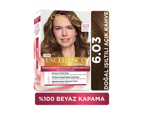 Loreal Excell 6 03 Doğal Işıltılı Açık Kahve Saç Boyası Loreal Excell 6 03 Doğal Işıltılı Açık Kahve Saç Boyası