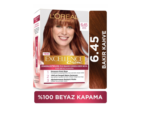Loreal Excell 6 45 Light Auburn Bakır Kahve Saç Boyası Loreal Excell 6 45 Light Auburn Bakır Kahve Saç Boyası