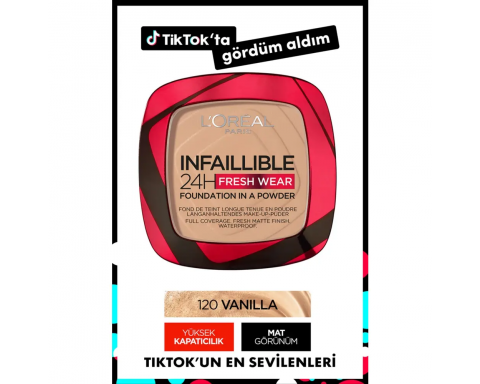 Loreal Paris Infaillible 24H Fresh Wear 120 Vanilla Pudra Fondöten Loreal Paris Infaillible 24H Fresh Wear 120 Vanilla Pudra Fondöten
